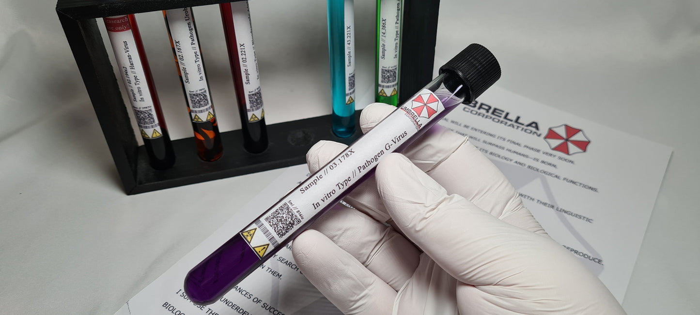 Resident Evil Umbrella Corp Reagenzgläser T-Virus | Anti-Virus | G-Virus | Uroboros | Alpha Blutprobe | Cosplay
