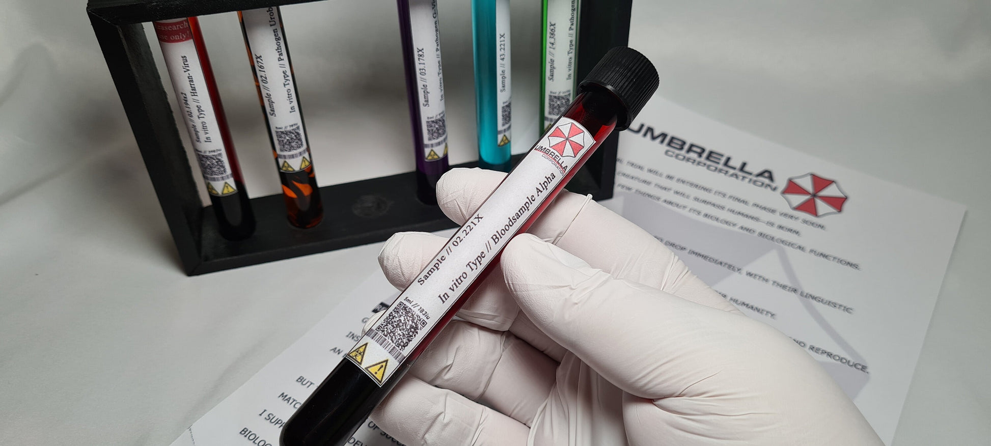 Resident Evil Umbrella Corp Reagenzgläser T-Virus | Anti-Virus | G-Virus | Uroboros | Alpha Blutprobe | Cosplay