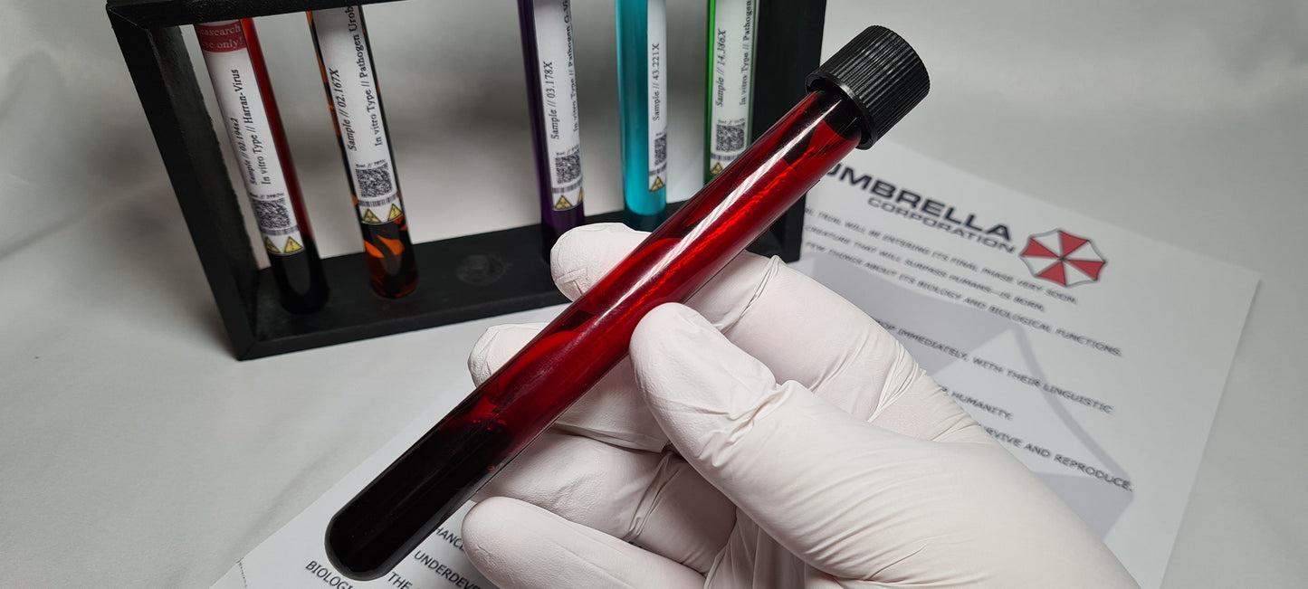 Resident Evil Umbrella Corp Reagenzgläser T-Virus | Anti-Virus | G-Virus | Uroboros | Alpha Blutprobe | Cosplay