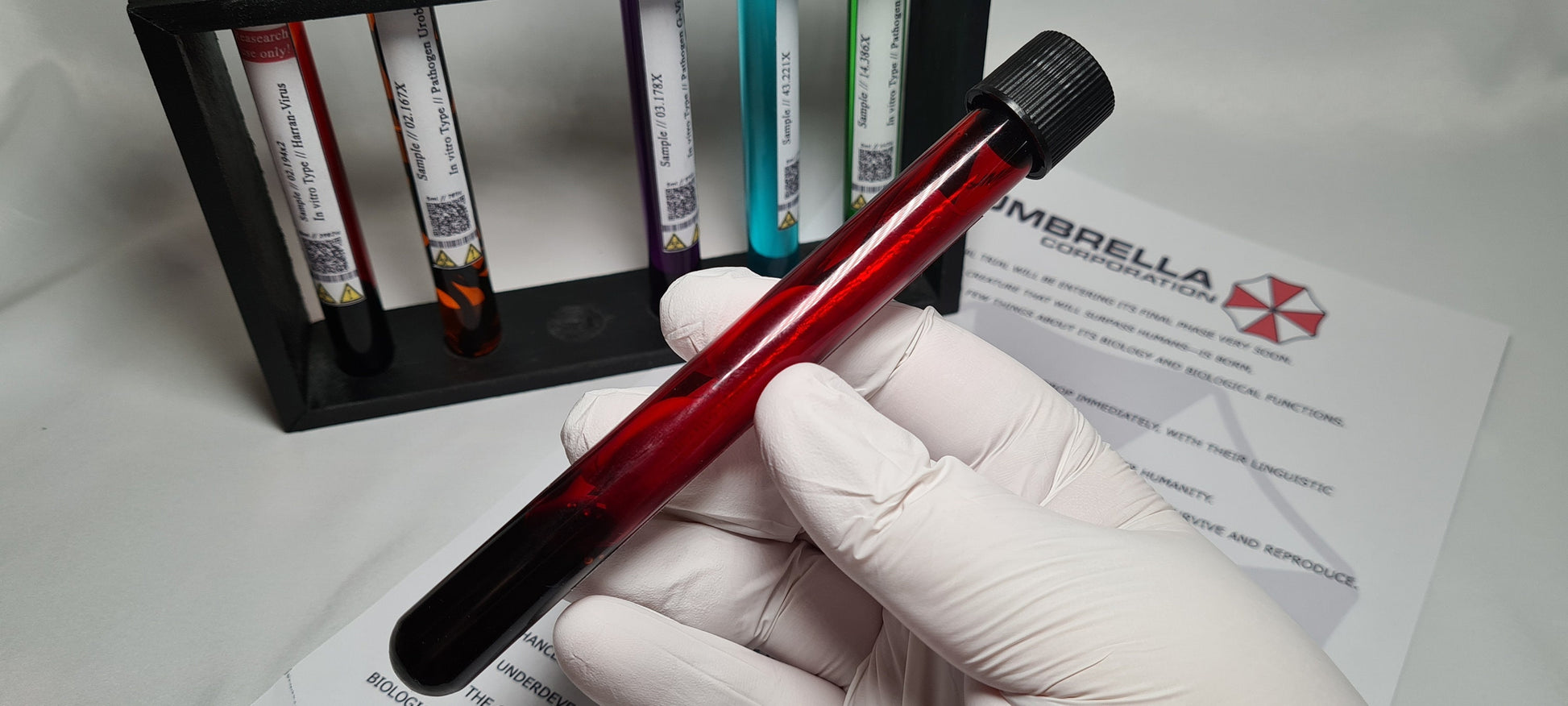 Resident Evil Umbrella Corp Reagenzgläser T-Virus | Anti-Virus | G-Virus | Uroboros | Alpha Blutprobe | Cosplay