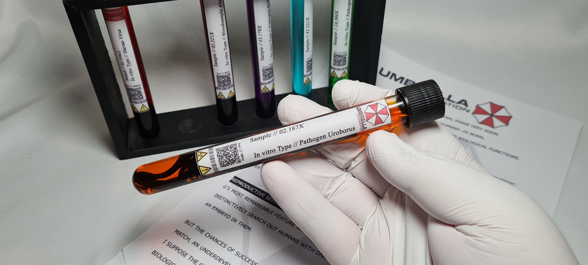 Resident Evil Umbrella Corp Reagenzgläser T-Virus | Anti-Virus | G-Virus | Uroboros | Alpha Blutprobe | Cosplay