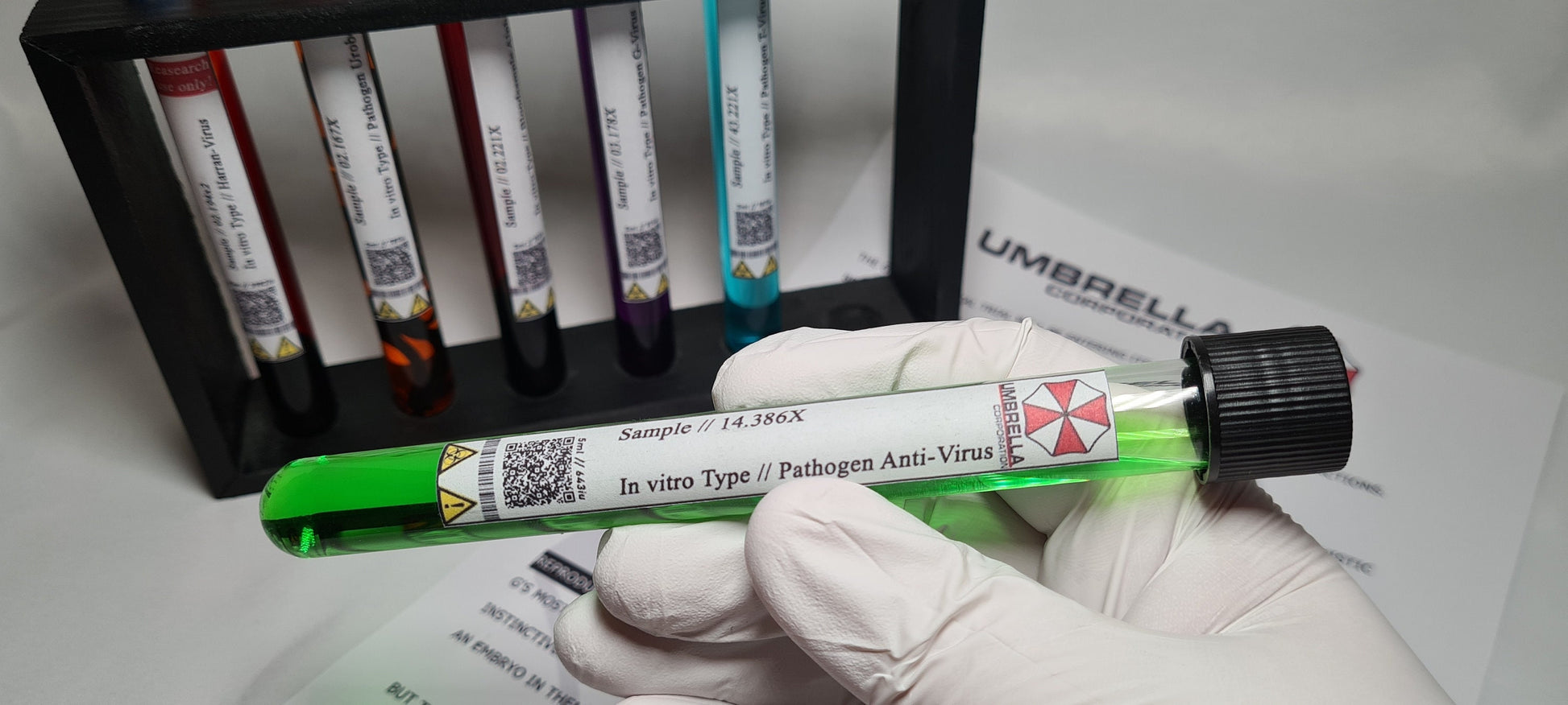Resident Evil Umbrella Corp Reagenzgläser T-Virus | Anti-Virus | G-Virus | Uroboros | Alpha Blutprobe | Cosplay