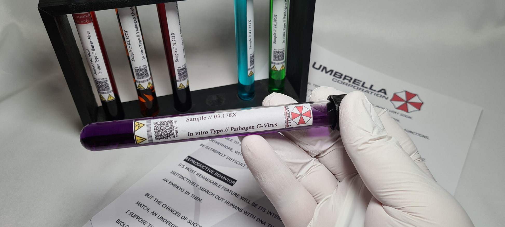 Resident Evil Umbrella Corp Reagenzgläser T-Virus | Anti-Virus | G-Virus | Uroboros | Alpha Blutprobe | Cosplay