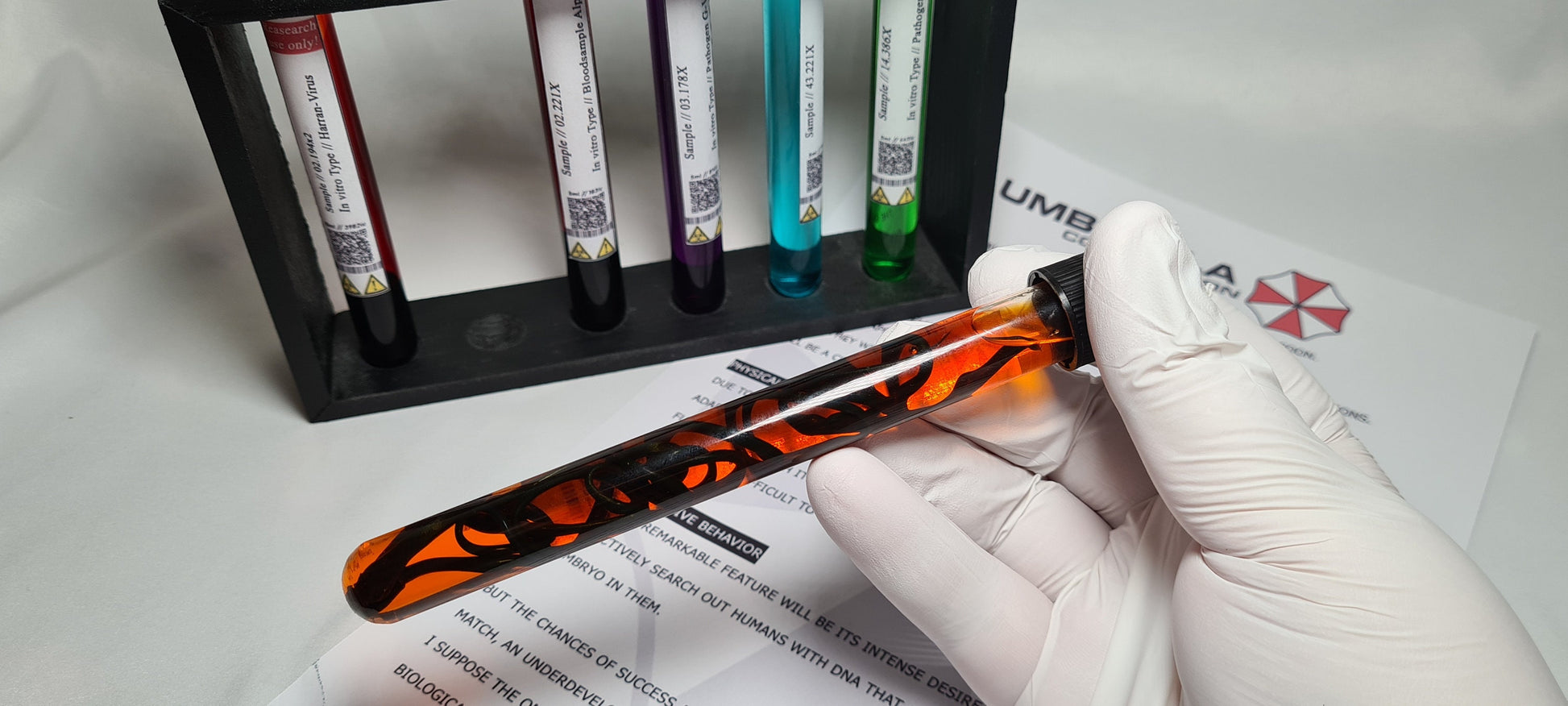 Resident Evil Umbrella Corp Reagenzgläser T-Virus | Anti-Virus | G-Virus | Uroboros | Alpha Blutprobe | Cosplay