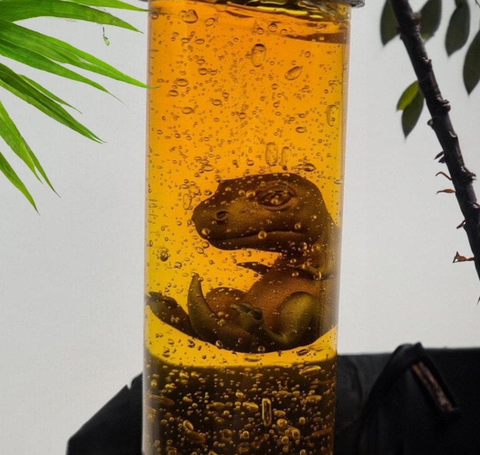 Jurassic Park / World Dino Embryo Glass Container - Velociraptor, T-Rex und mer Fanmade Fankreation Dinosaurier InGen Cosplay