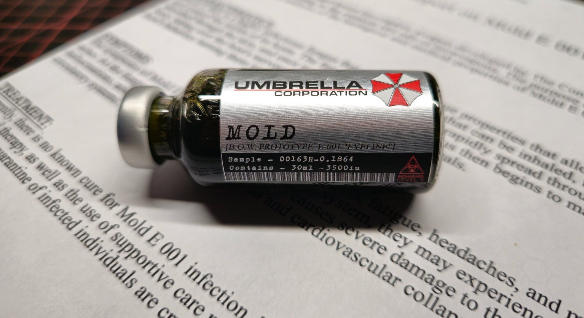 Mold Probe Resident Evil Prototyp E-001 "Eveline" Umbrella Corporation Corp Cosplay Medizin Fläschchen