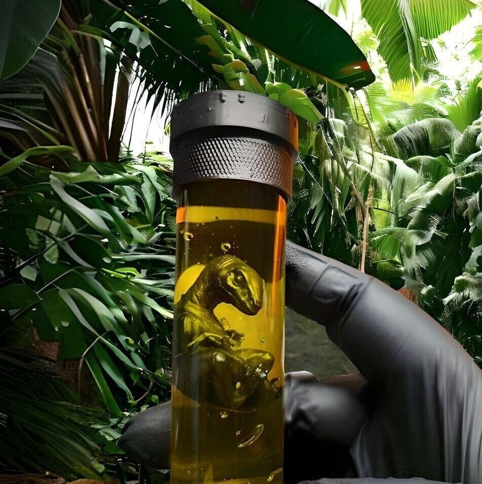 Jurassic Park / World Dino Embryo Glass Container - Velociraptor, T-Rex und mer Fanmade Fankreation Dinosaurier InGen Cosplay