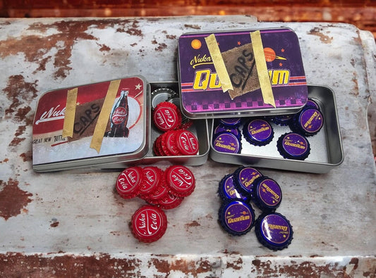 Fallout Nuka Cola Quantum Caps Cosplay Kronkorken Box mit x20 Kronkorken Deko Dekoration Cap Boxen Aufbewahrungsbox