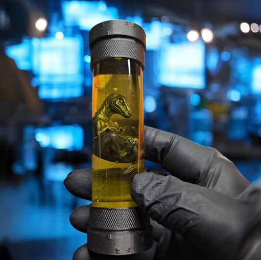 Jurassic Park / World Dino Embryo Glass Container - Velociraptor, T-Rex und mer Fanmade Fankreation Dinosaurier InGen Cosplay